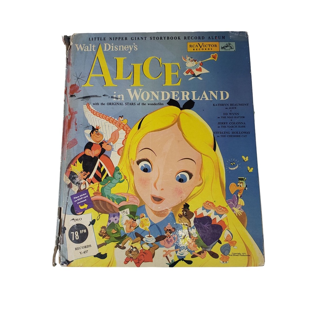 Vintage 1951 Disney Alice in Wonderland RCA Victor 78 RPM Storybook Record Y-437
